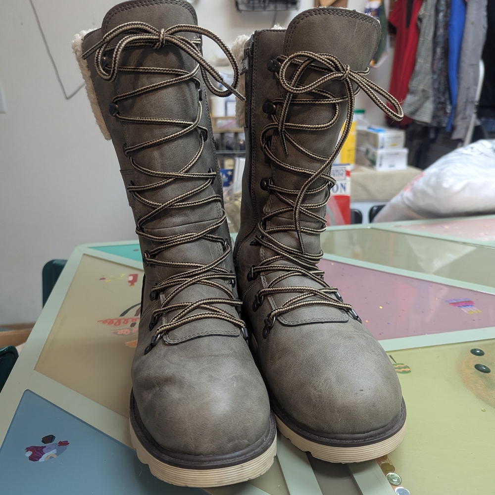 Women's Gray Lace-Up Boots